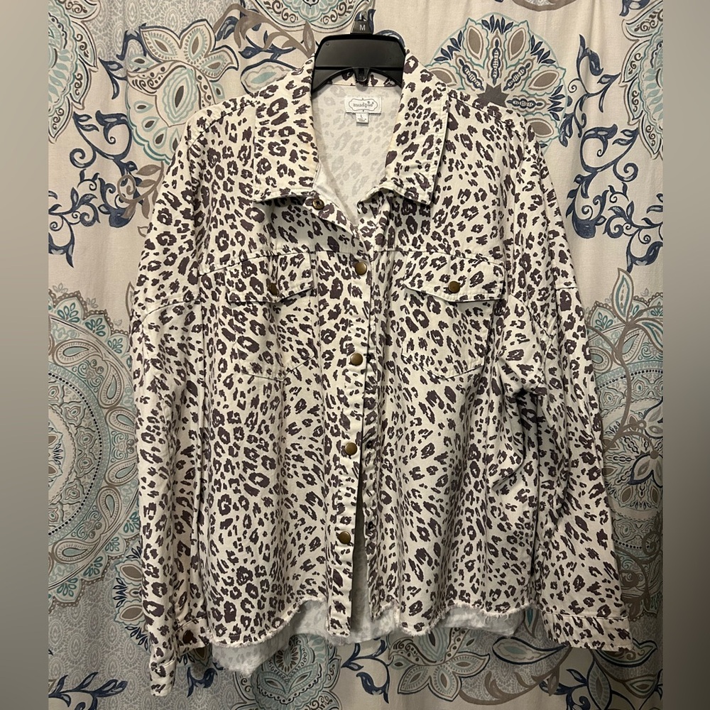 Mud Pie Leopard Print Jacket - gray and White